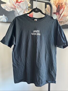 Hanes Black Tee with White "ANTI SOCIAL" Chest Graphic